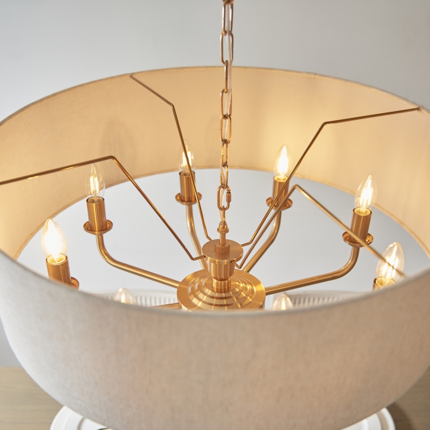 Endon 110727 - Lampadario a catena HIGHCLERE 8xE14/6W/230V beige/ottone Ø 70 cm