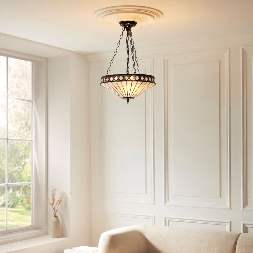Endon 111870 - Lampadario a catena Tiffany FARGO 3xE27/10W/230V diam. 41,5 cm