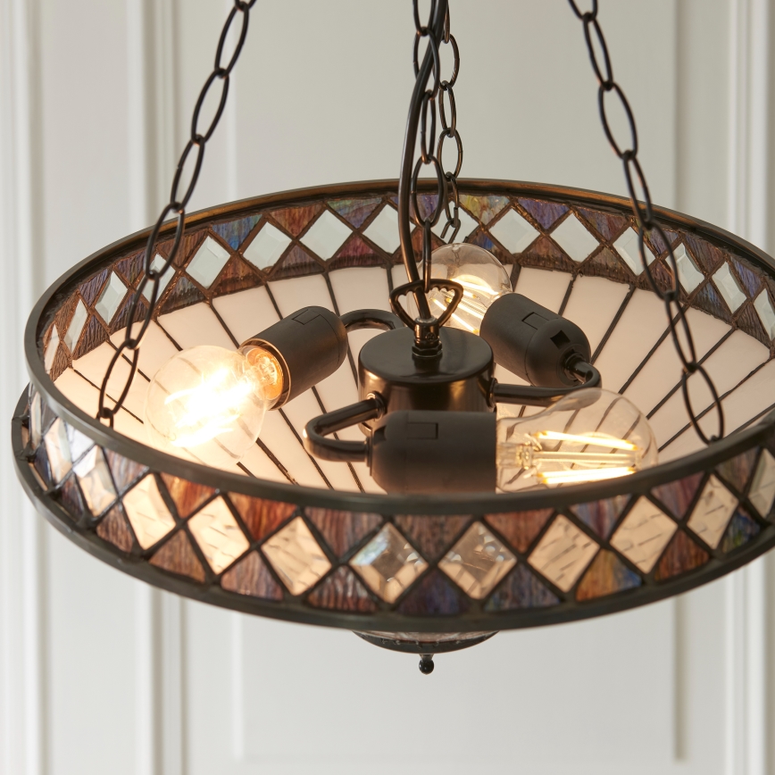 Endon 111870 - Lampadario a catena Tiffany FARGO 3xE27/10W/230V diam. 41,5 cm