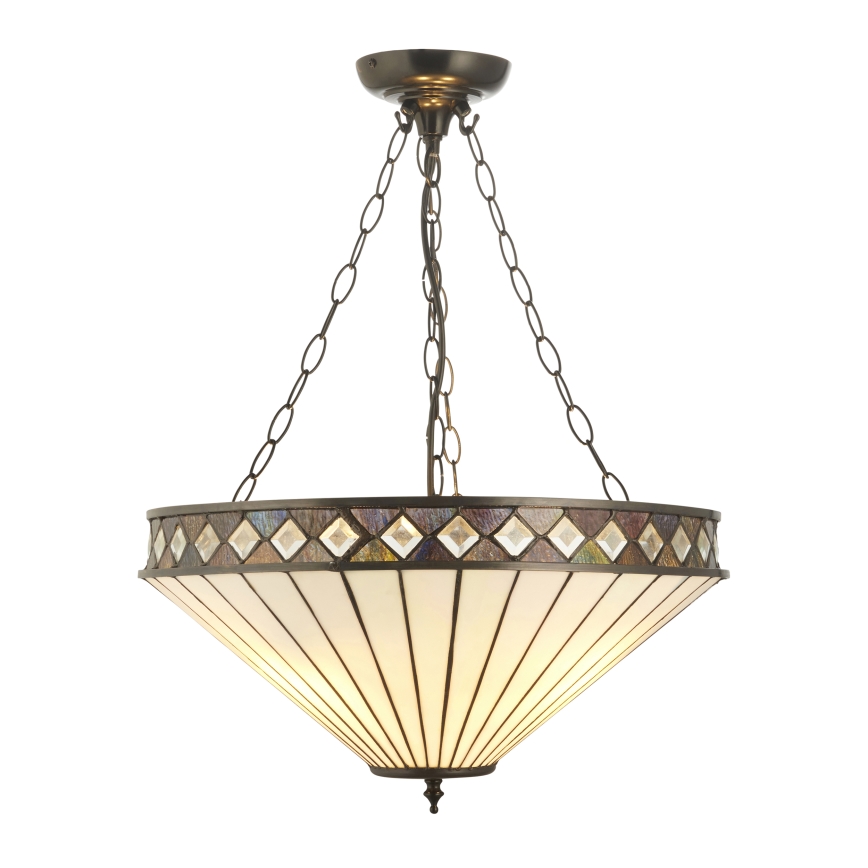 Endon 111871 - Tiffany-Kronleuchter FARGO an Kette, 3xE27/10W/230V, Ø 50 cm