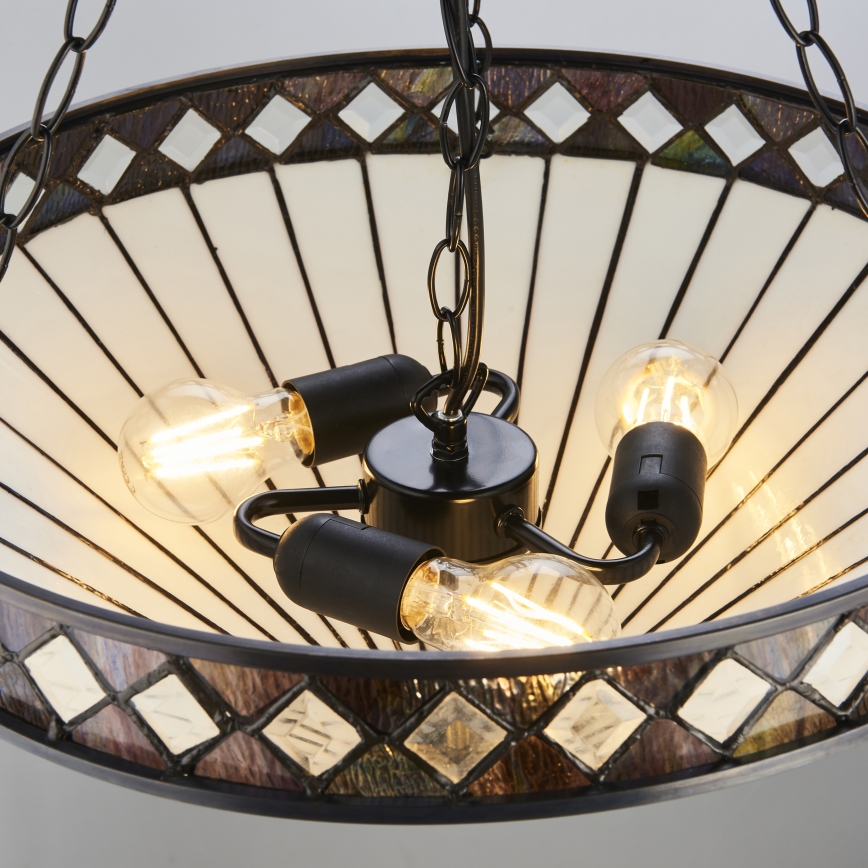 Endon 111871 - Tiffany-Kronleuchter FARGO an Kette, 3xE27/10W/230V, Ø 50 cm