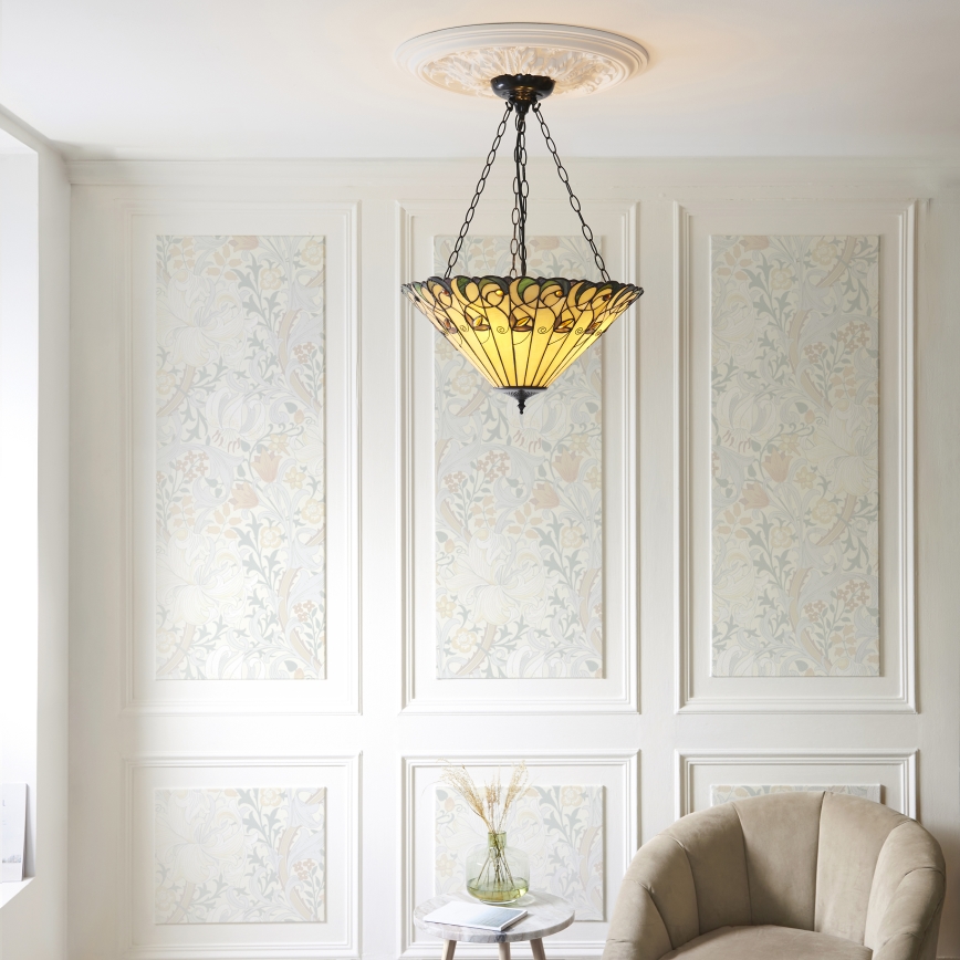 Endon 111881 - Lampadario Tiffany JAMELIA a sospensione con catena, 3x E27/10W/230V, Ø 50 cm