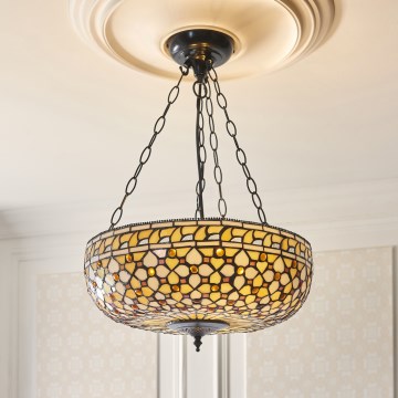Endon 111882 - Lustre suspendu par chaîne Tiffany MILLE FEUX 3xE27/10W/230V Ø 45 cm