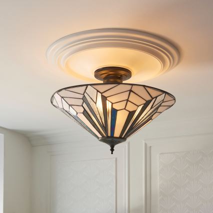 Endon 111895 - Aufgesetzte Tiffany-Deckenleuchte ASTORIA, 3xE27/10W/230V, Ø 48 cm