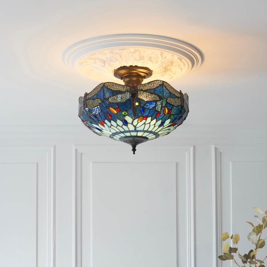 Endon 111897 - Plafoniera da soffitto in stile Tiffany DRAGONFLY, 3x E27/10W/230V, Ø 41 cm