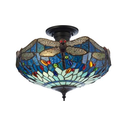 Endon 111897 - Plafoniera da soffitto in stile Tiffany DRAGONFLY, 3x E27/10W/230V, Ø 41 cm
