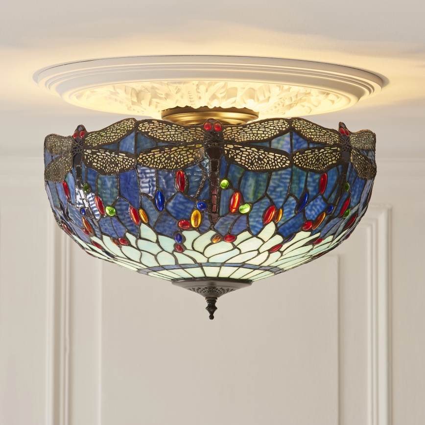 Endon 111899 - Deckenleuchte Tiffany DRAGONFLY 3xE27/10W/230V Ø 50 cm
