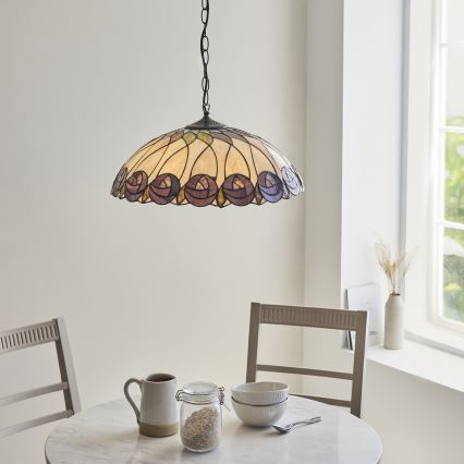 Endon 111985 - Kronleuchter mit Kette Tiffany HUTCHINSON, 3x E27/10 W/230 V, Ø 50 cm