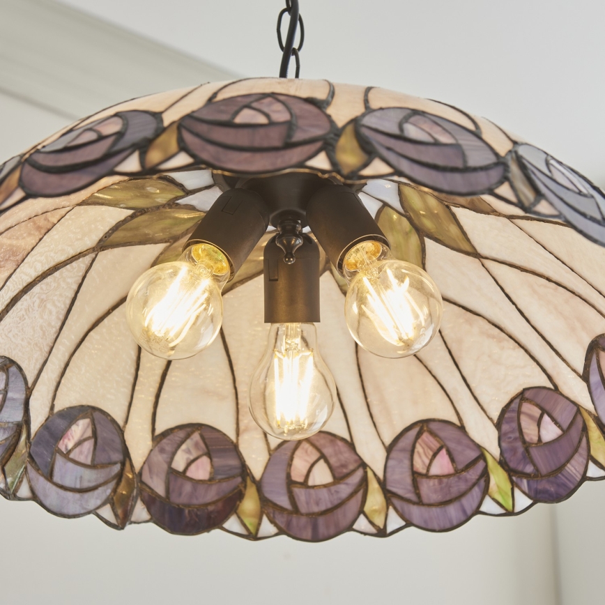 Endon 111985 - Lampadario a catena Tiffany HUTCHINSON 3xE27/10W/230V Ø 50 cm