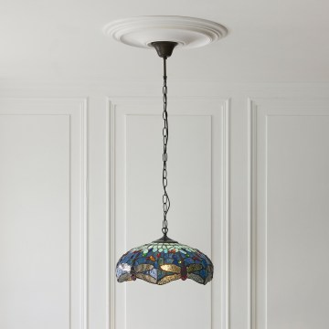 Endon 112195 - Lampadario a sospensione con catena Tiffany DRAGONFLY 1xE27/60W/230V Ø 41 cm