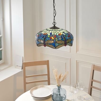 Endon 112195 - Lampadario a sospensione con catena Tiffany DRAGONFLY 1xE27/60W/230V Ø 41 cm