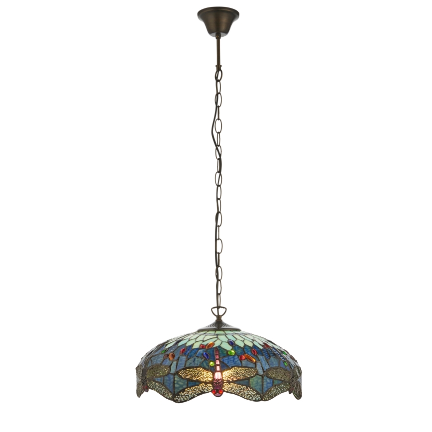 Endon 112195 - Lampadario a sospensione con catena Tiffany DRAGONFLY 1xE27/60W/230V Ø 41 cm