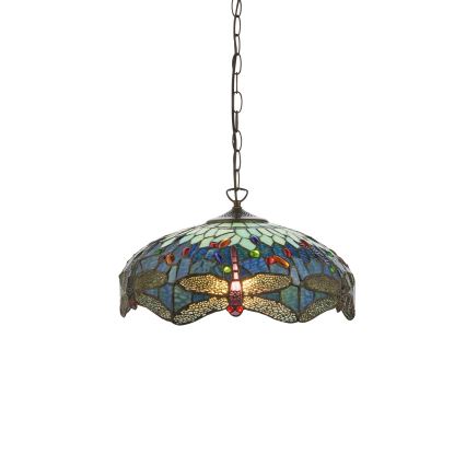 Endon 112195 - Lampadario a sospensione con catena Tiffany DRAGONFLY 1xE27/60W/230V Ø 41 cm