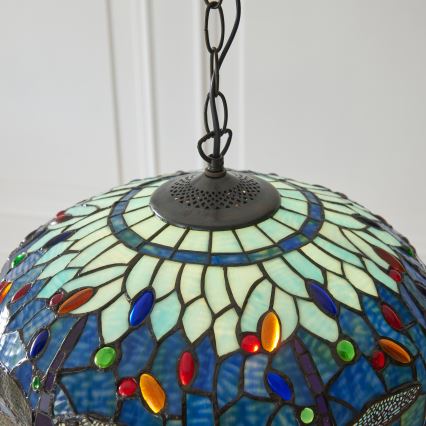 Endon 112195 - Lampadario a sospensione con catena Tiffany DRAGONFLY 1xE27/60W/230V Ø 41 cm