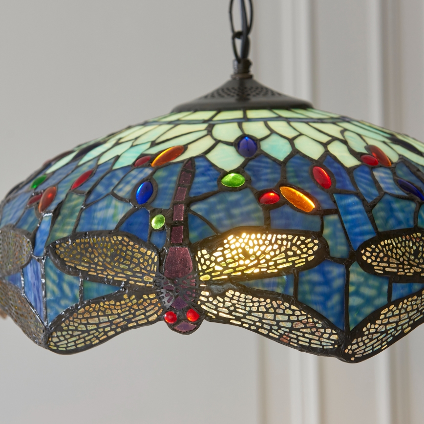 Endon 112195 - Lampadario a sospensione con catena Tiffany DRAGONFLY 1xE27/60W/230V Ø 41 cm