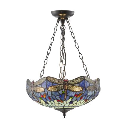 Endon 112250 - Lampadario a catena Tiffany DRAGONFLY 3xE27/60W/230V Ø 50 cm