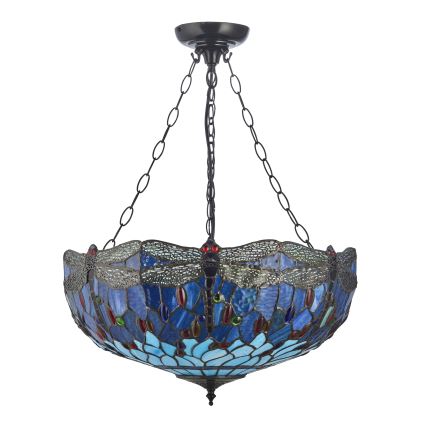 Endon 112250 - Lampadario a catena Tiffany DRAGONFLY 3xE27/60W/230V Ø 50 cm