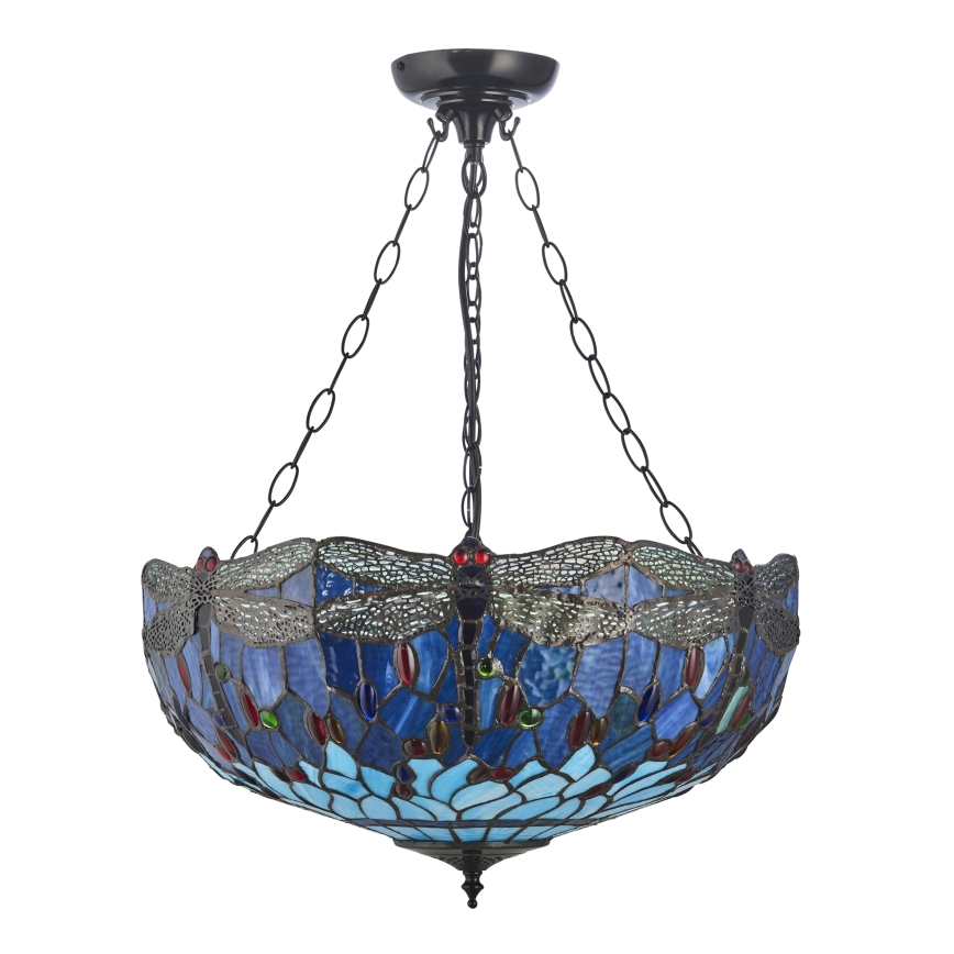 Endon 112250 - Lampadario a catena Tiffany DRAGONFLY 3xE27/60W/230V Ø 50 cm