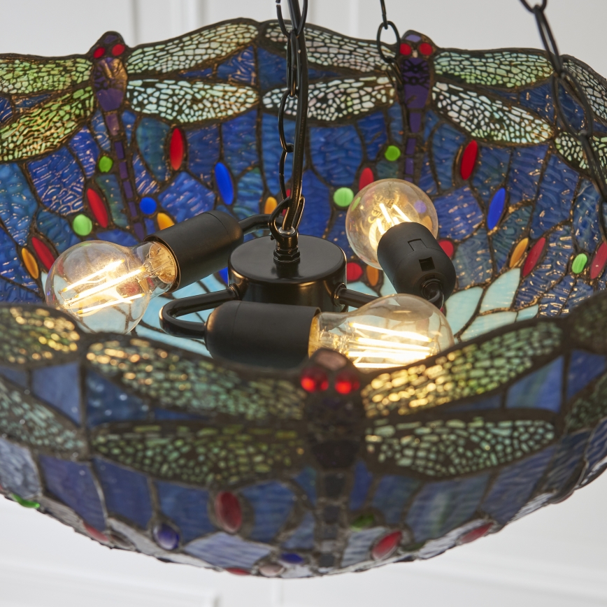 Endon 112250 - Lampadario a catena Tiffany DRAGONFLY 3xE27/60W/230V Ø 50 cm