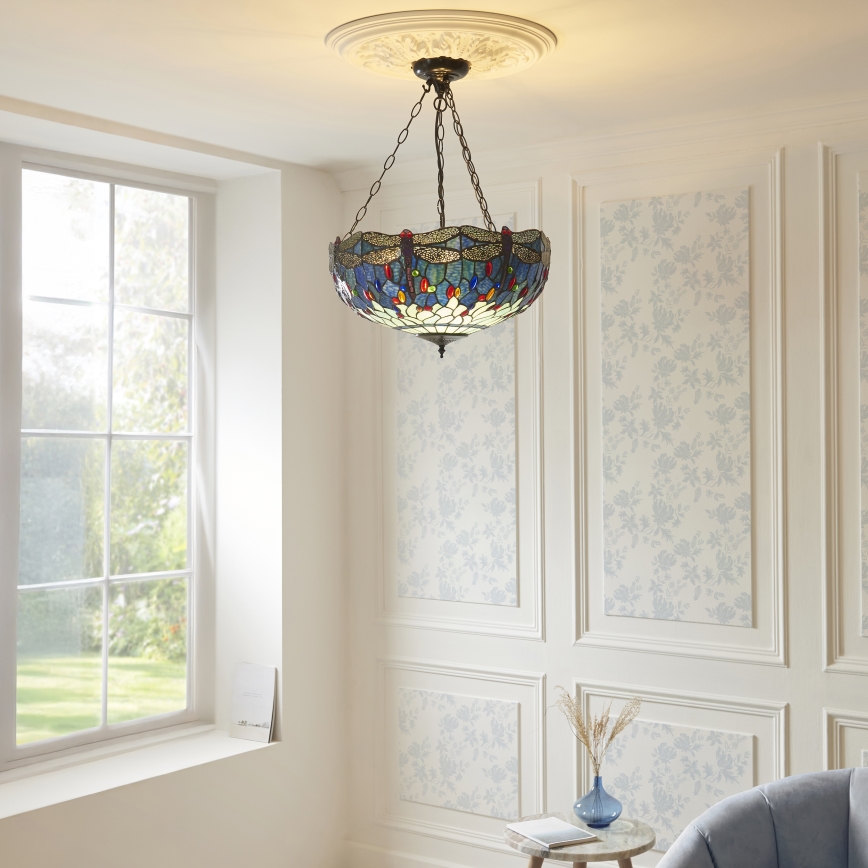 Endon 112250 - Lustre suspendu à chaîne Tiffany DRAGONFLY 3xE27/60W/230V Ø 50 cm