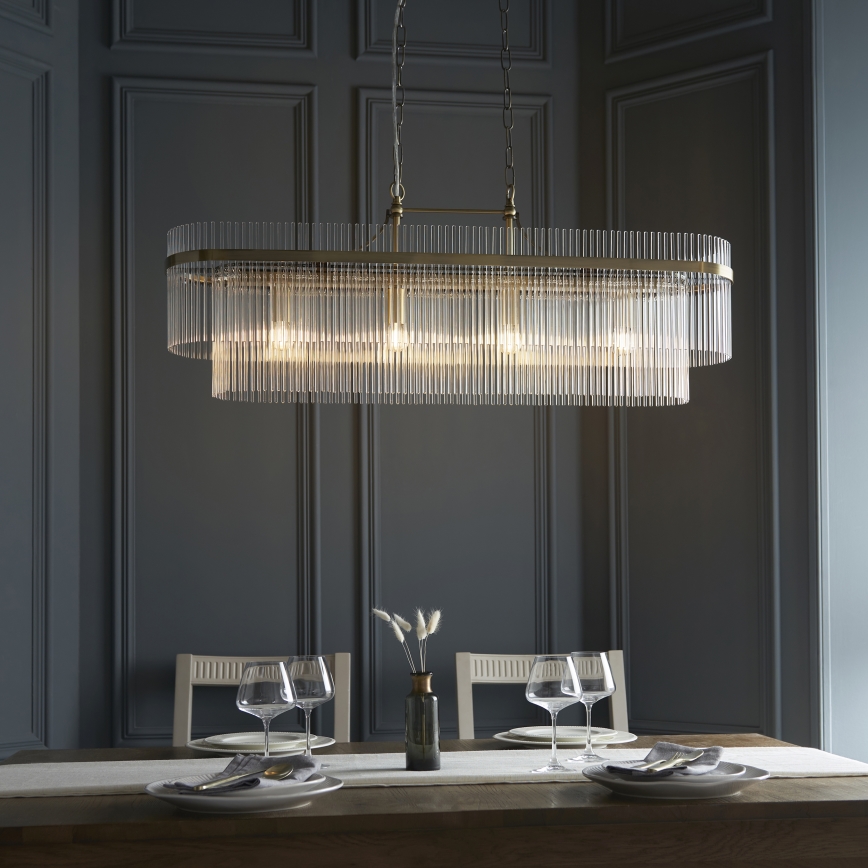 Endon 112573 - Lampadario a sospensione con catena MARIETTA 4xE14/6W/230V ottone/limpido