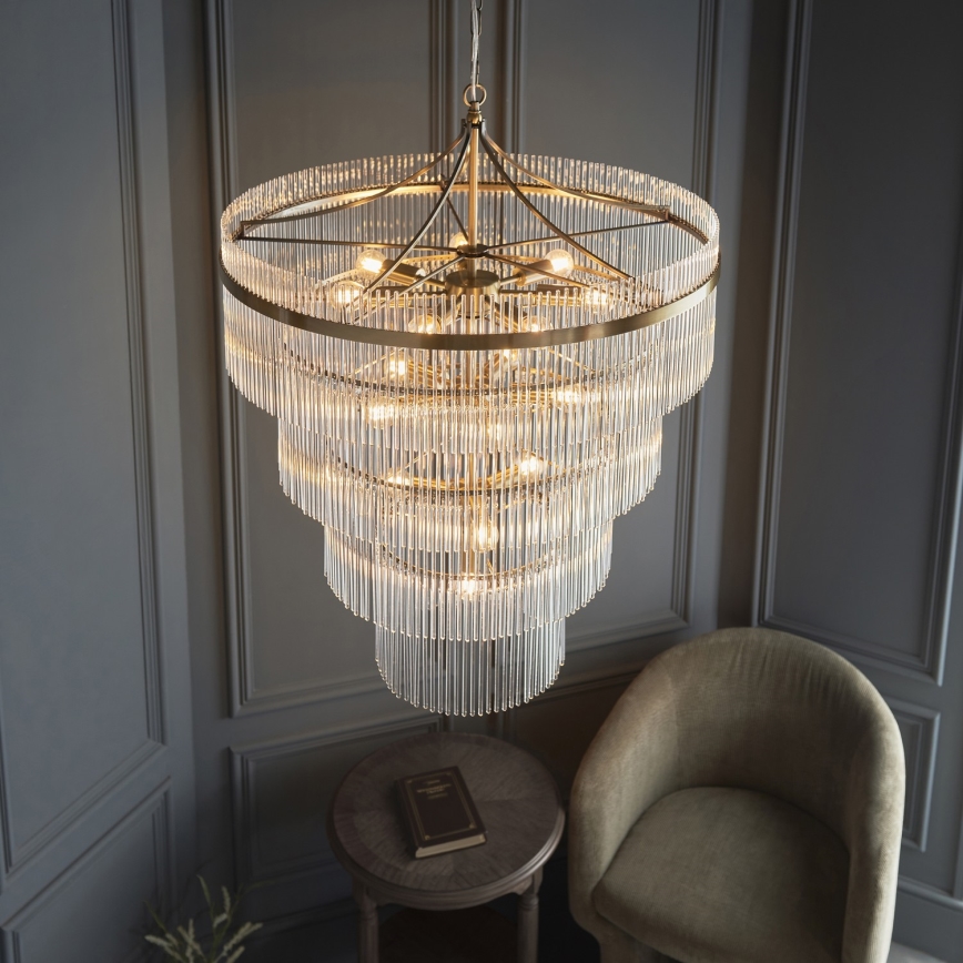 Endon 112576 - Lampadario a sospensione con catena MARIETTA 16xE14/6W/230V ottone/limpido