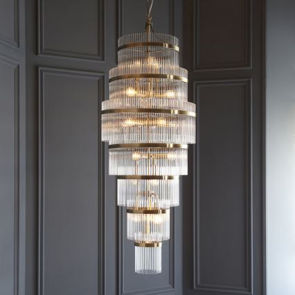 Endon 112793 - Lampadario a sospensione con catena MARIETTA GRAND 21xE14/6W/230V ottone/limpido