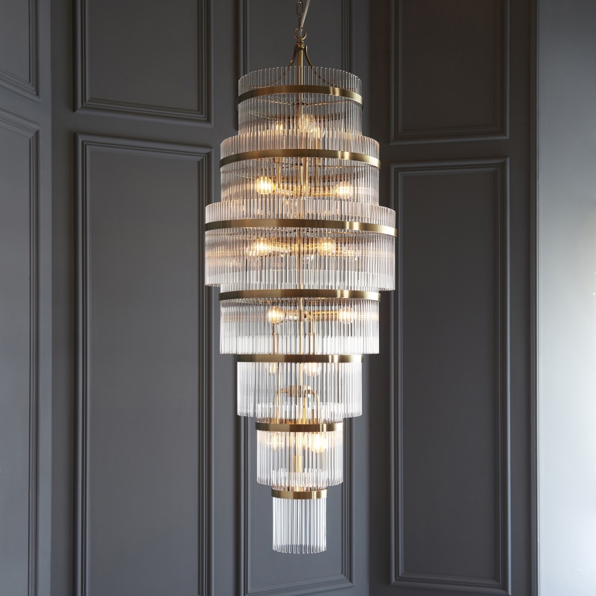 Endon 112793 - Lampadario a sospensione con catena MARIETTA GRAND 21xE14/6W/230V ottone/limpido