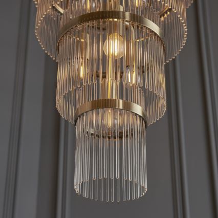 Endon 112793 - Lampadario a sospensione con catena MARIETTA GRAND 21xE14/6W/230V ottone/limpido