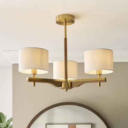 Endon 116993 - Lustre sur tige HEATHCLIFF 3xE14/7W/230V laiton/frêne