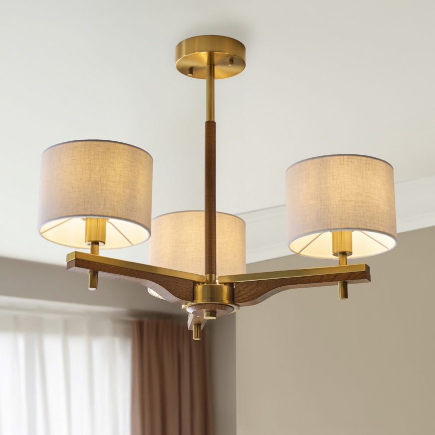 Endon 116993 - Lustre sur tige HEATHCLIFF 3xE14/7W/230V laiton/frêne