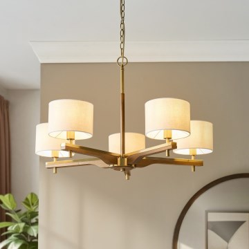 Endon 116994 - Lampadario a catena HEATHCLIFF 5xE14/7W/230V ottone/frassino