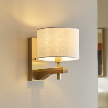 Endon 116995 - Lampada da parete HEATHCLIFF 1xE14/7W/230V ottone/frassino