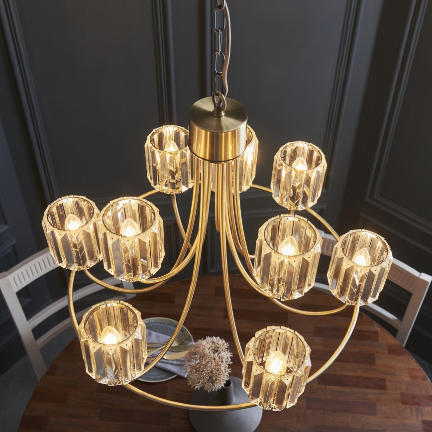 Endon 118934 - Kronleuchter mit Kette BERENICE 9xE14/7W/230V, goldfarben