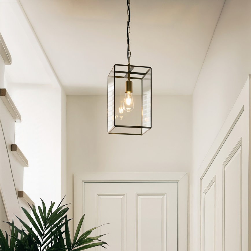 Endon 119141 - Lampadario a catena HAMMOND 1xE27/10W/230V 21,5x21,5 cm ottone