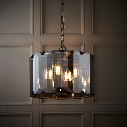 Endon 61281 - Lampadario a sospensione CLOONEY 4xE14/40W/230V nero/vetro fumé