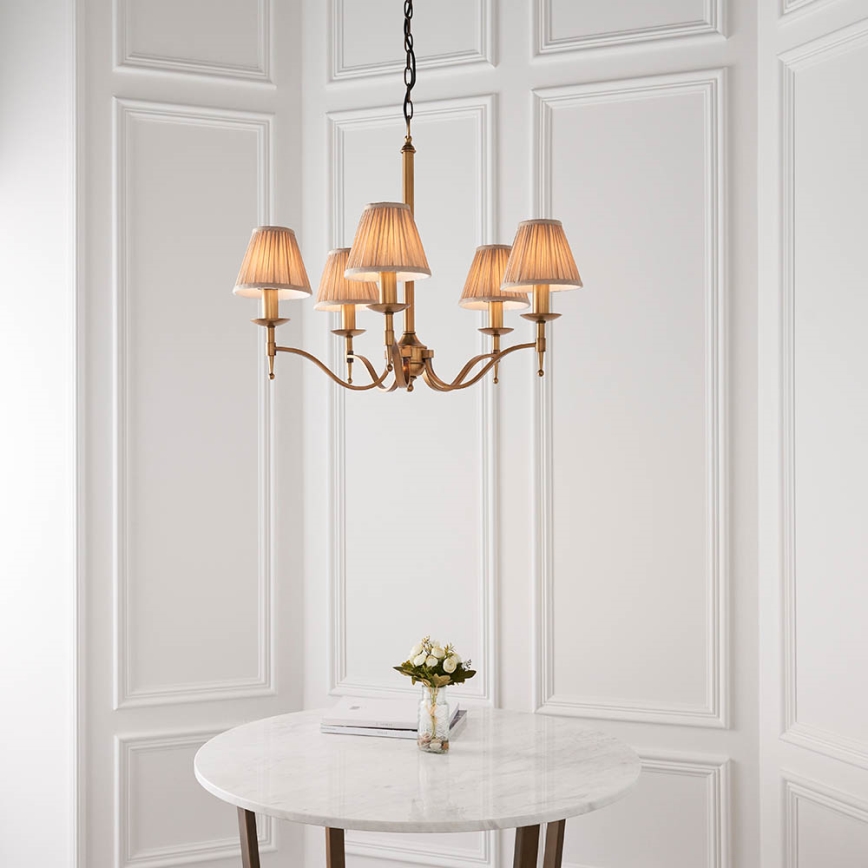 Endon 63627 - Kronleuchter mit Kette STANFORD 5xE14/40W/230V Messing/Beige