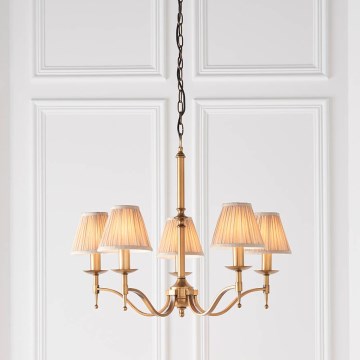 Endon 63627 - Lustre sur chaîne STANFORD 5xE14/40W/230V laiton/beige