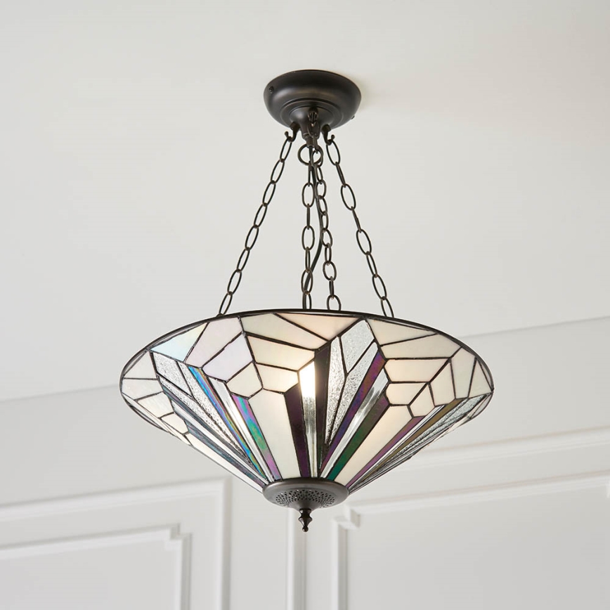 Endon 63936 - Lustre Tiffany ASTORIA suspendu par chaîne, 3xE27/60W/230V, Ø 48 cm