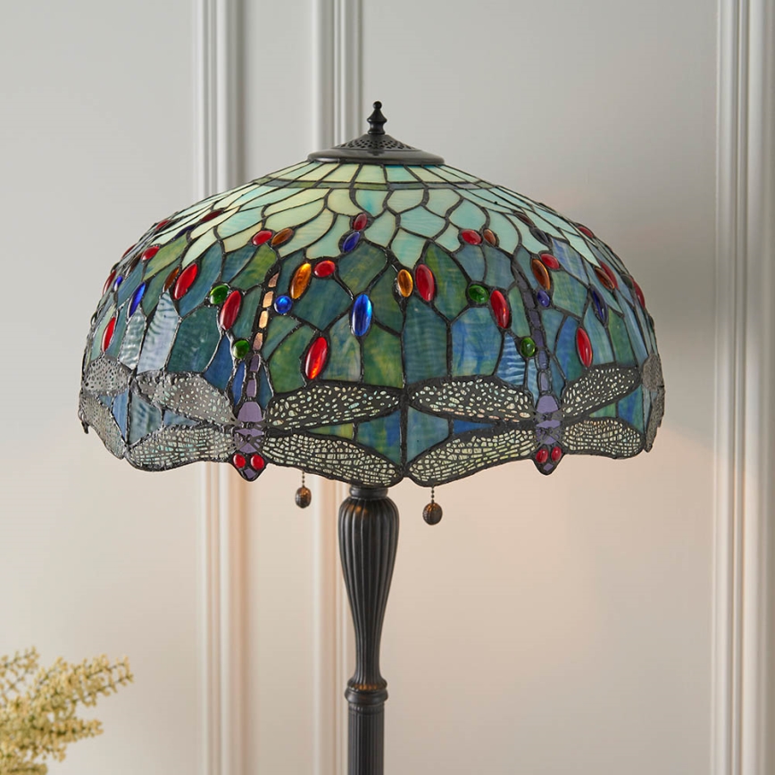 Endon 64069 - Lampada da terra Tiffany DRAGONFLY 2xE27/60W/230V Ø 50 cm