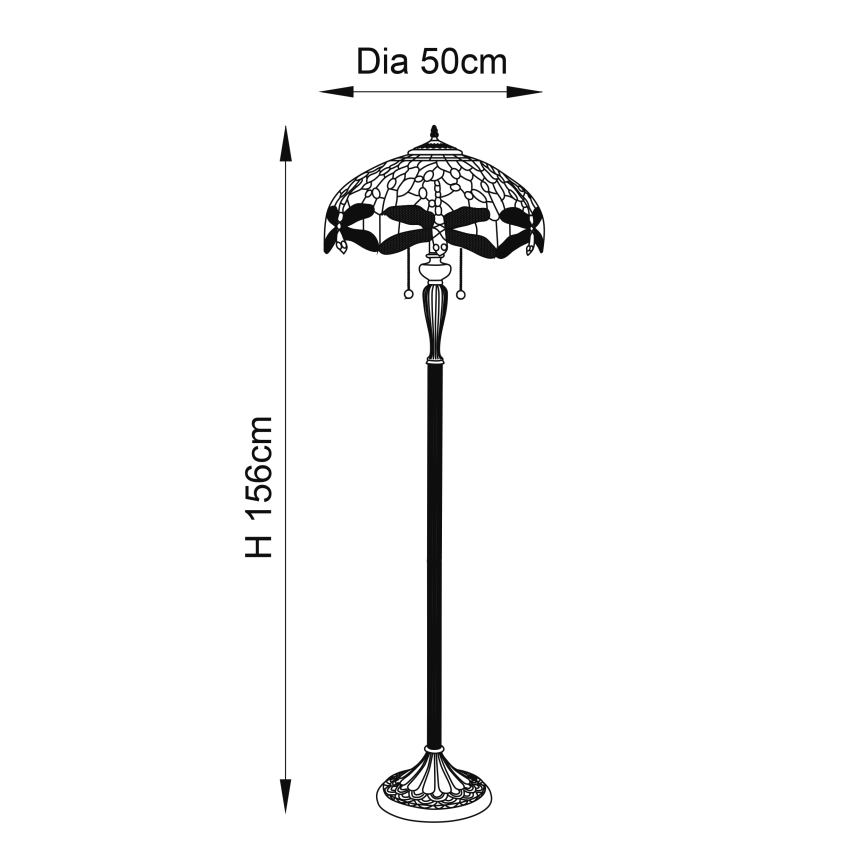 Endon 64070 - Stehleuchte Tiffany DRAGONFLY 2xE27/60W/230V Ø 50 cm