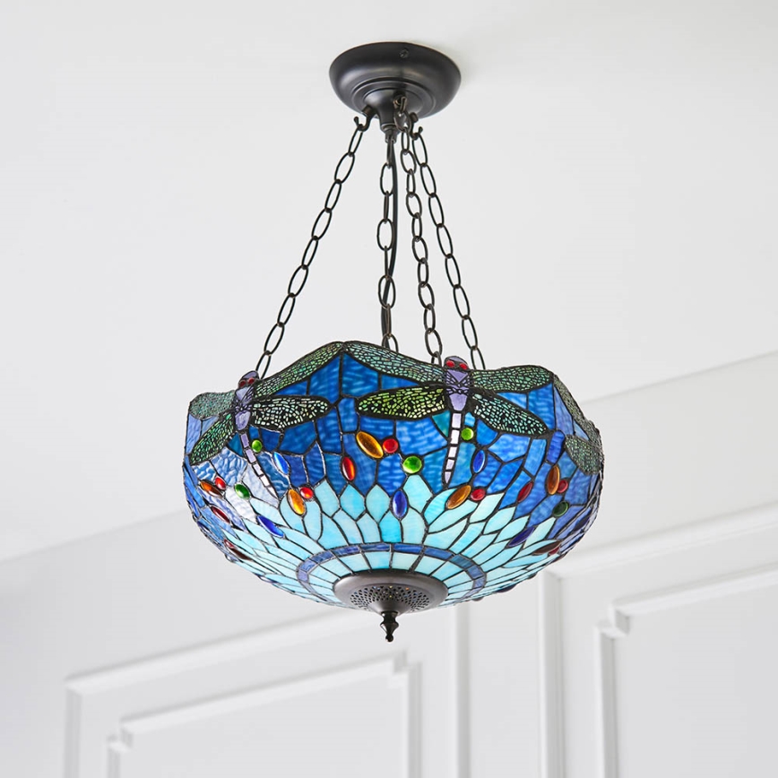 Endon 64075 - Kronleuchter an Kette Tiffany DRAGONFLY 3xE27/60W/230V Ø 41 cm