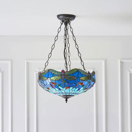 Endon 64075 - Lampadario a catena Tiffany DRAGONFLY 3xE27/60W/230V Ø 41 cm