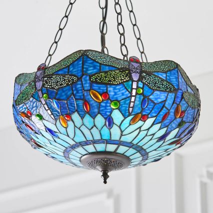 Endon 64075 - Suspension à chaîne Tiffany DRAGONFLY 3xE27/60W/230V Ø 41 cm