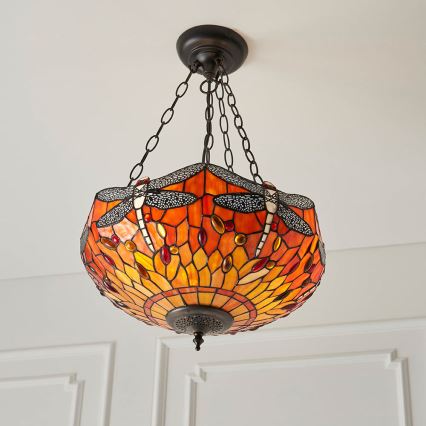 Endon 64076 - Lampadario a catena Tiffany DRAGONFLY 3xE27/60W/230V Ø 41 cm