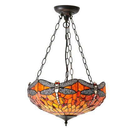 Endon 64076 - Lampadario a catena Tiffany DRAGONFLY 3xE27/60W/230V Ø 41 cm