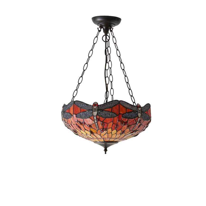 Endon 64076 - Lampadario a catena Tiffany DRAGONFLY 3xE27/60W/230V Ø 41 cm