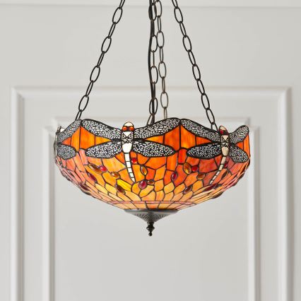 Endon 64076 - Lampadario a catena Tiffany DRAGONFLY 3xE27/60W/230V Ø 41 cm