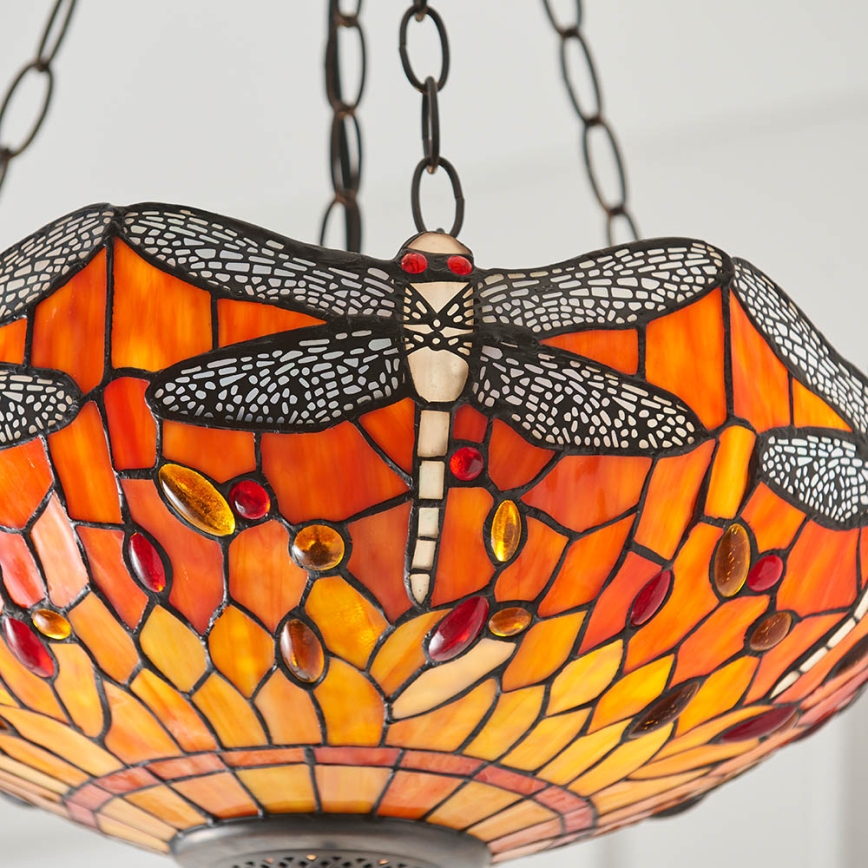 Endon 64076 - Lampadario a catena Tiffany DRAGONFLY 3xE27/60W/230V Ø 41 cm