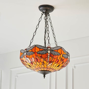 Endon 64076 - Lustre sur chaîne Tiffany DRAGONFLY 3xE27/60W/230V Ø 41 cm